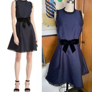 Navy Sleeveless Fit-and-Flare Dress with Velvet Bow